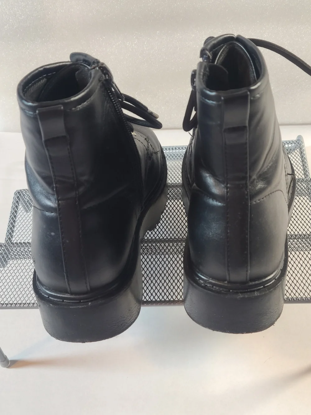 Kids Black Lace-Up Ankle Boots with Side Zipper